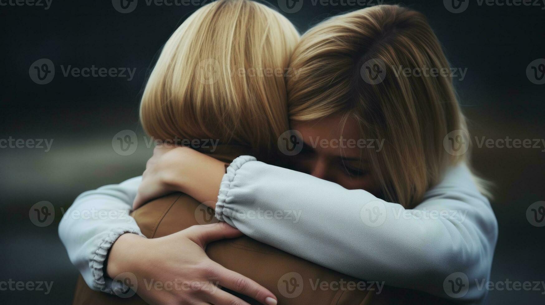 AI generated Two women hugging each other warmly express their love and friendship. Generative AI photo