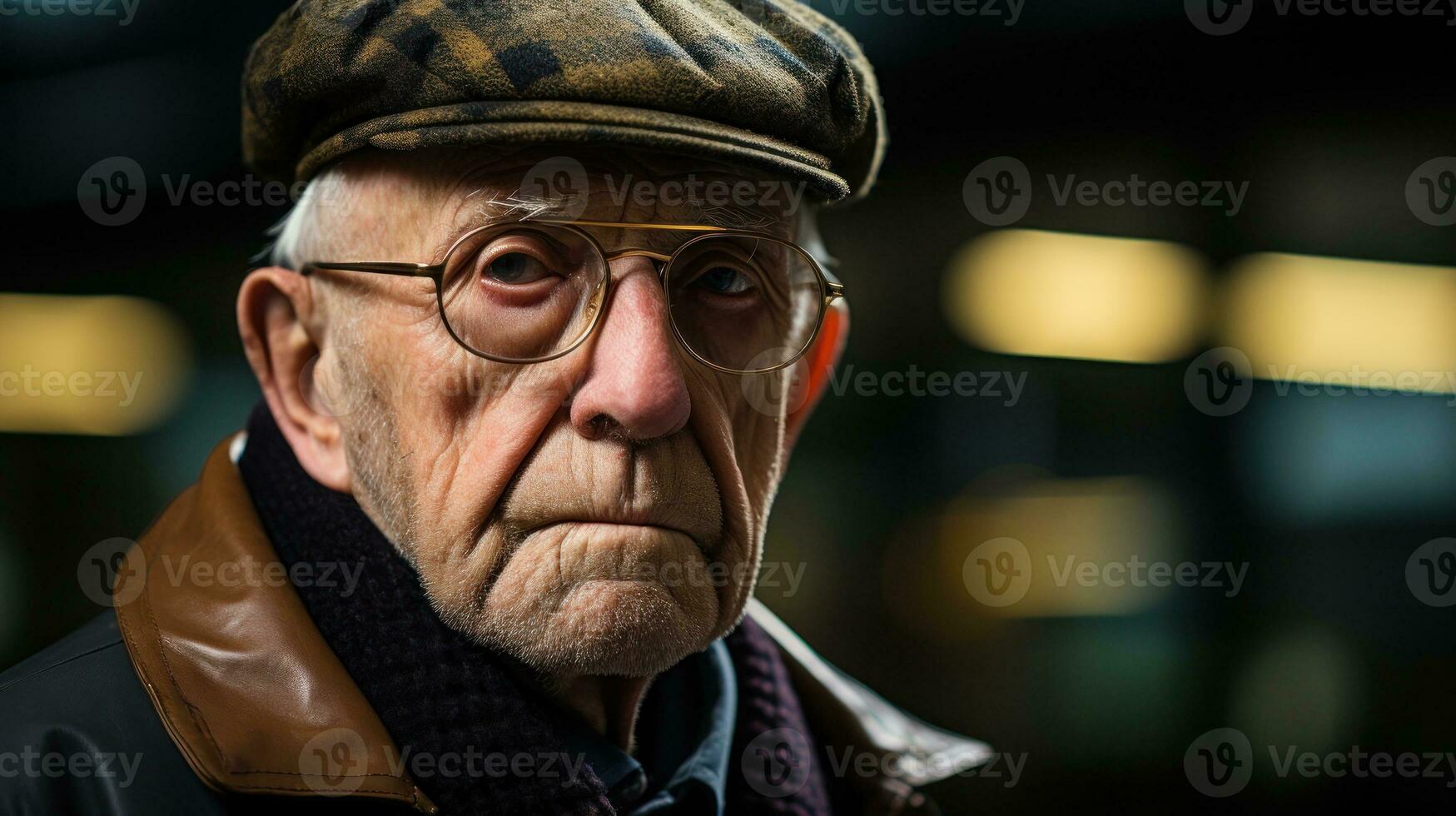 ai generado un mayor hombre vistiendo lentes y un sombrero, retratar sabiduría y experiencia. generativo ai foto