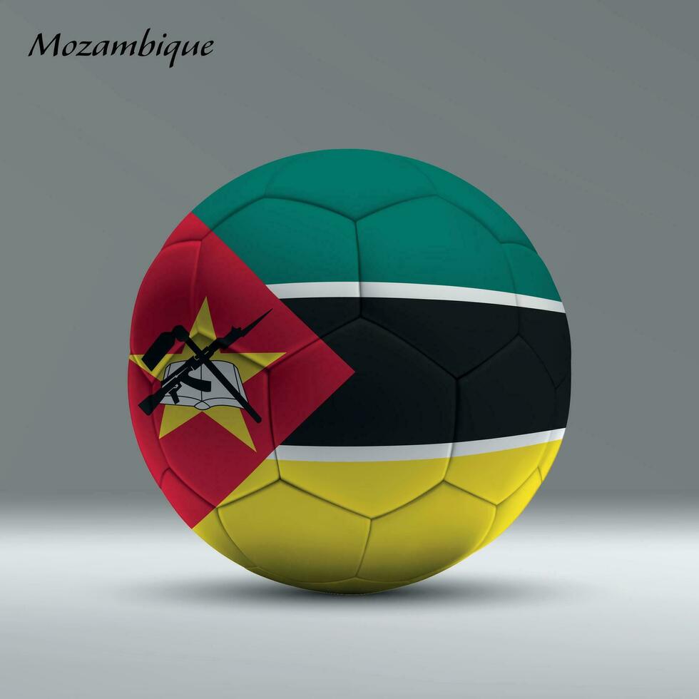 3d realista fútbol pelota yo con bandera de Mozambique en estudio antecedentes vector