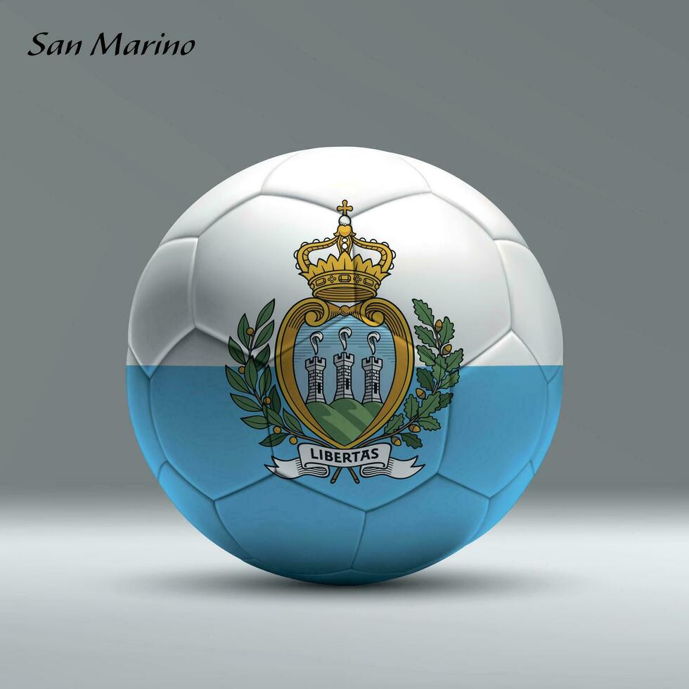 3d realista fútbol pelota yo con bandera de san marino en estudio antecedentes vector