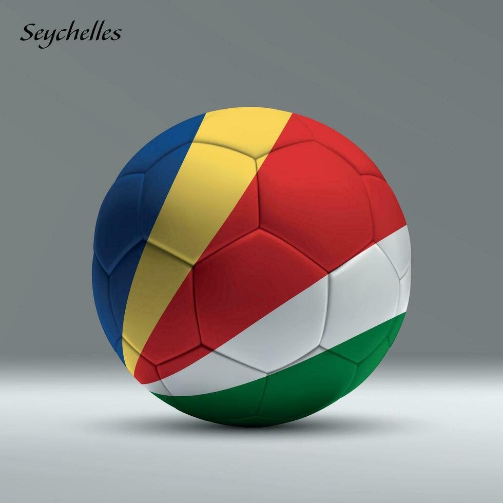 3d realista fútbol pelota yo con bandera de seychelles en estudio antecedentes vector