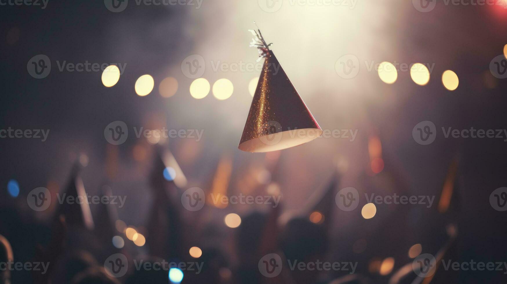 AI generated A party hat soaring in the air at a lively party, filled with joy and celebration. Generative AI photo