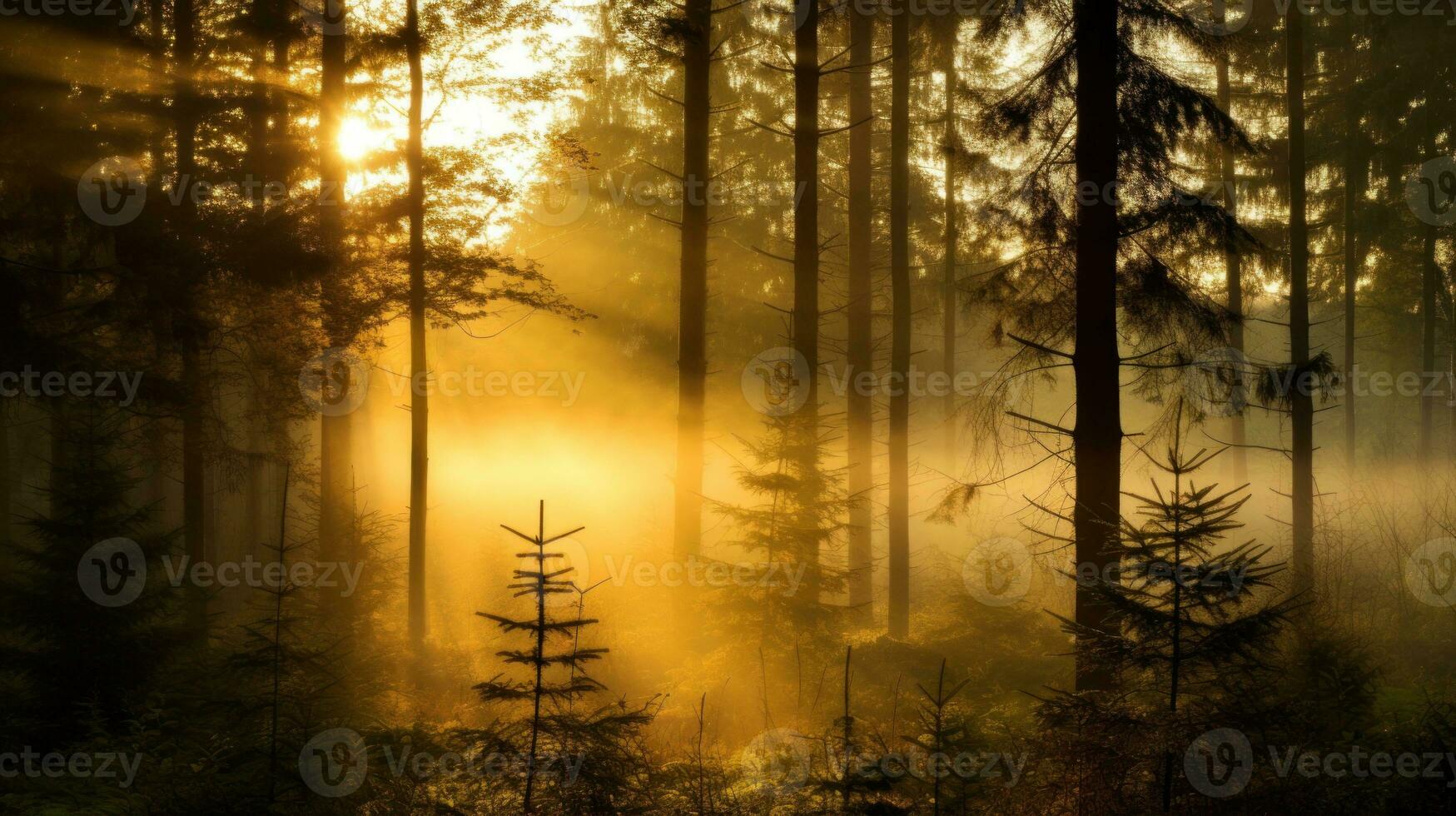 ai generado un hermosa puesta de sol terminado un bosque. generativo ai foto