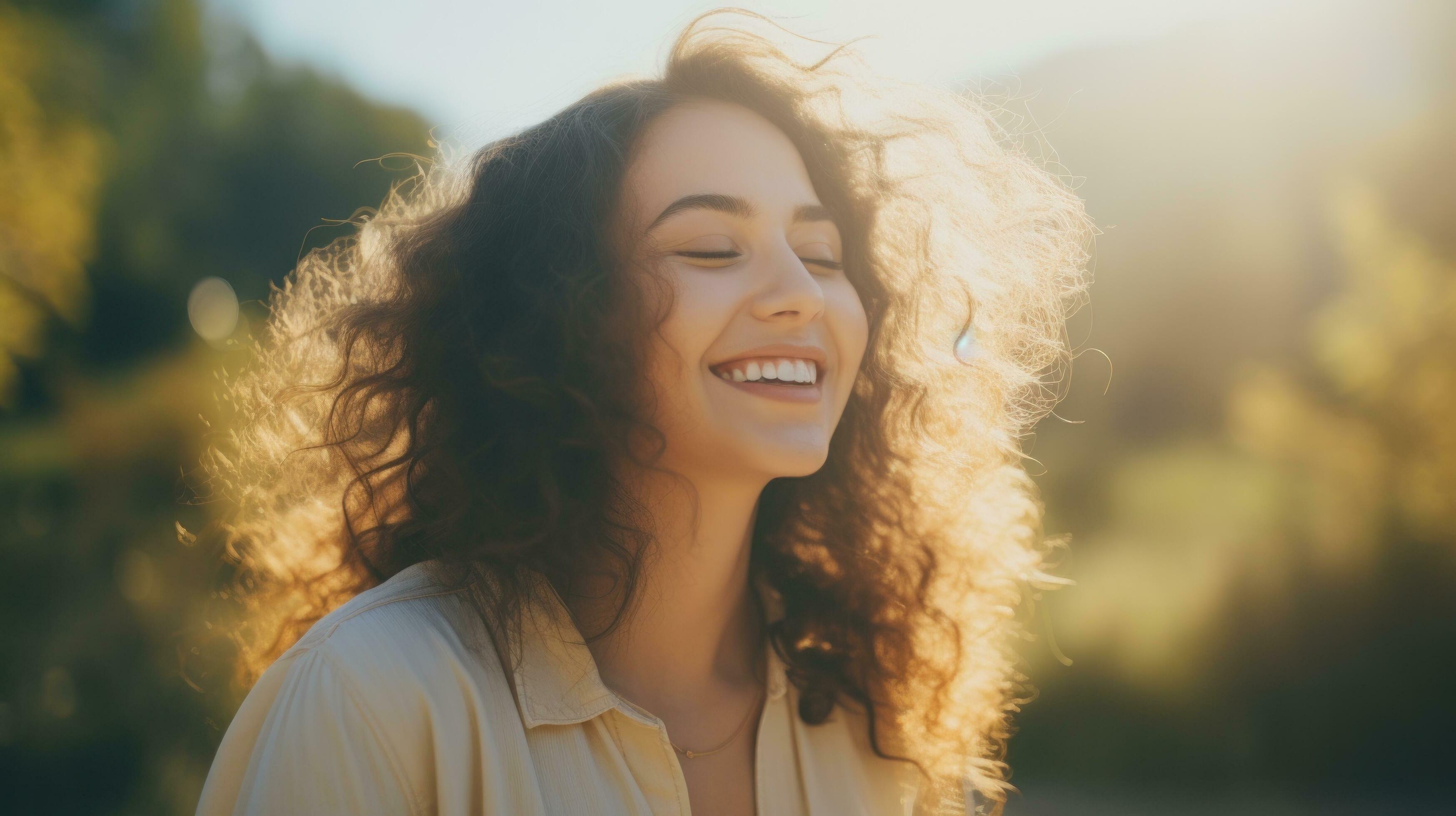 AI generated A woman in nature, laughing and spreading joy and