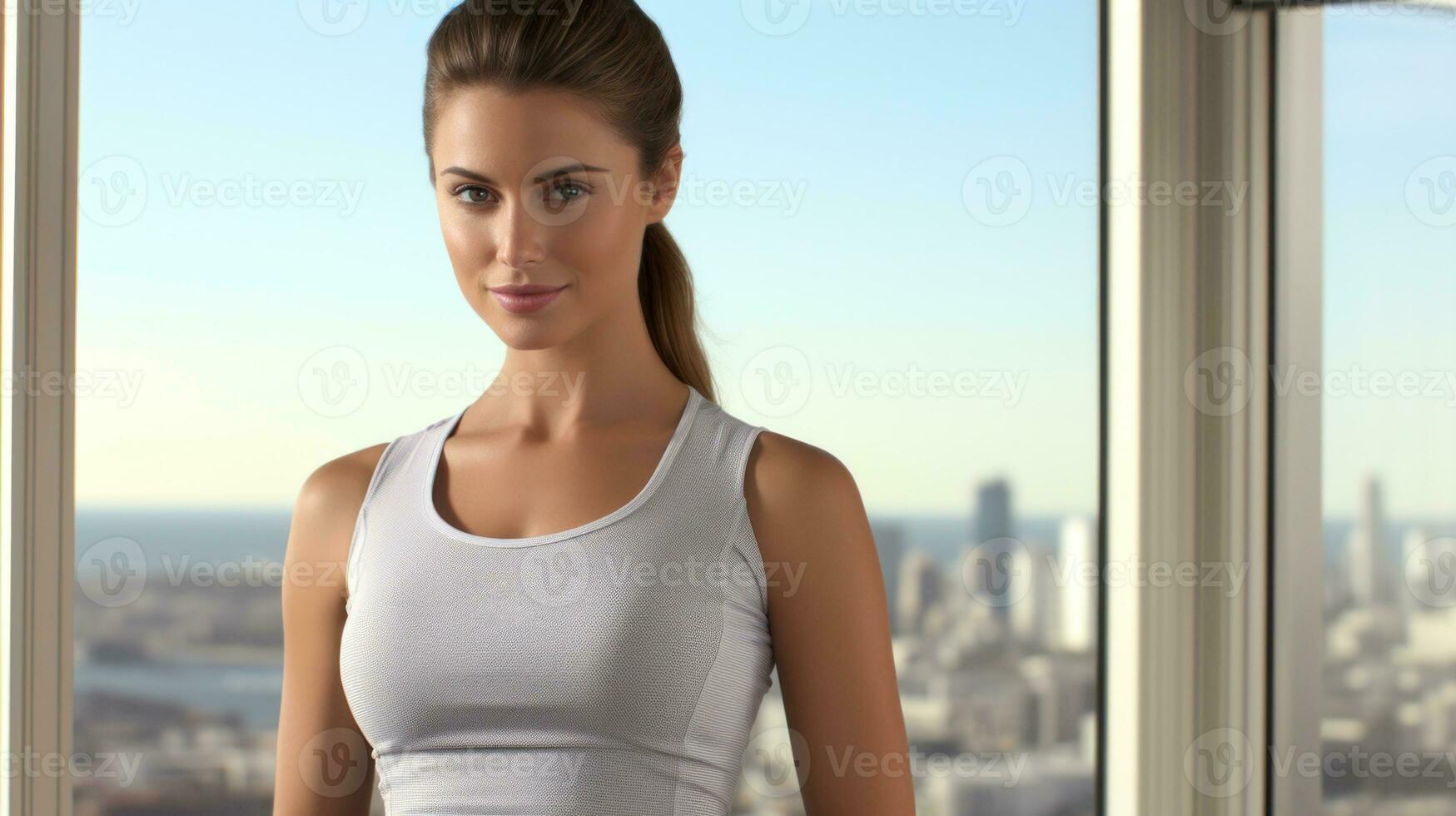 AI generated The woman looking at the window with a calm expression. Generative AI photo