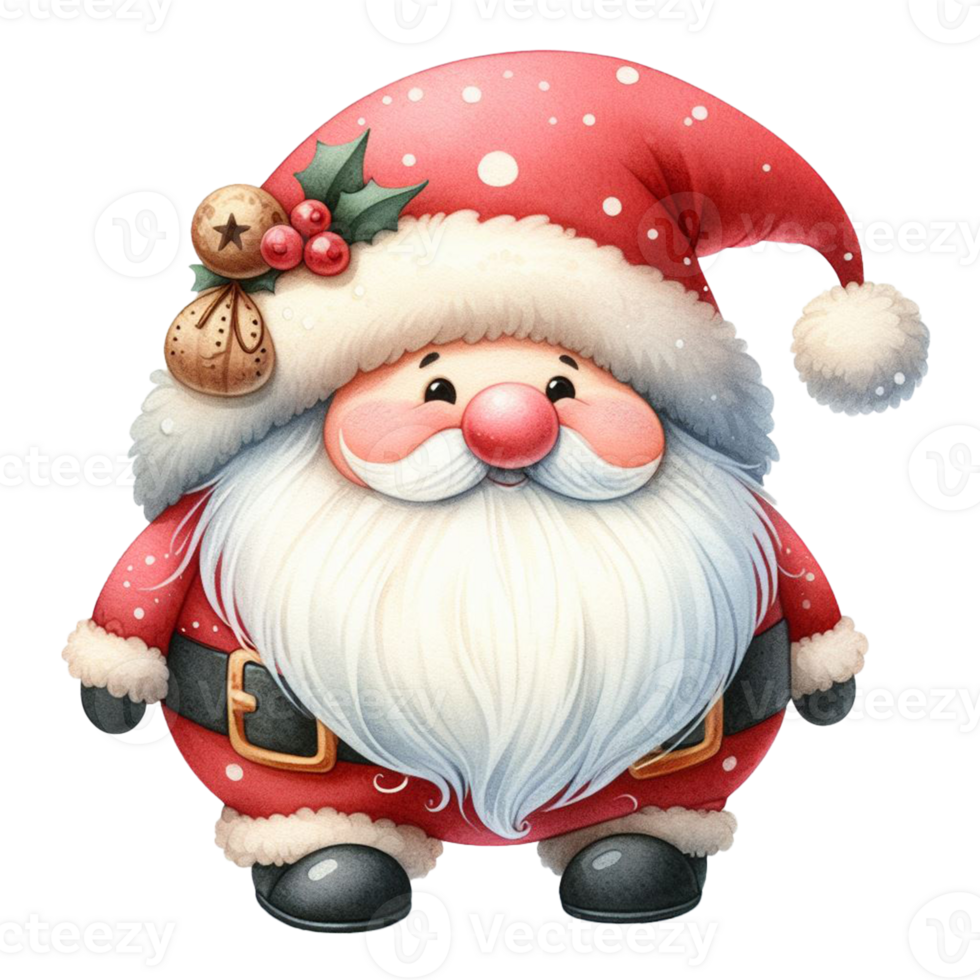 carino gnomo Santa Claus cartone animato mano disegnare cartone animato stile e Natale albero, Santa Tenere regalo scatola con caramella canna acquerello clipart su png trasparenza