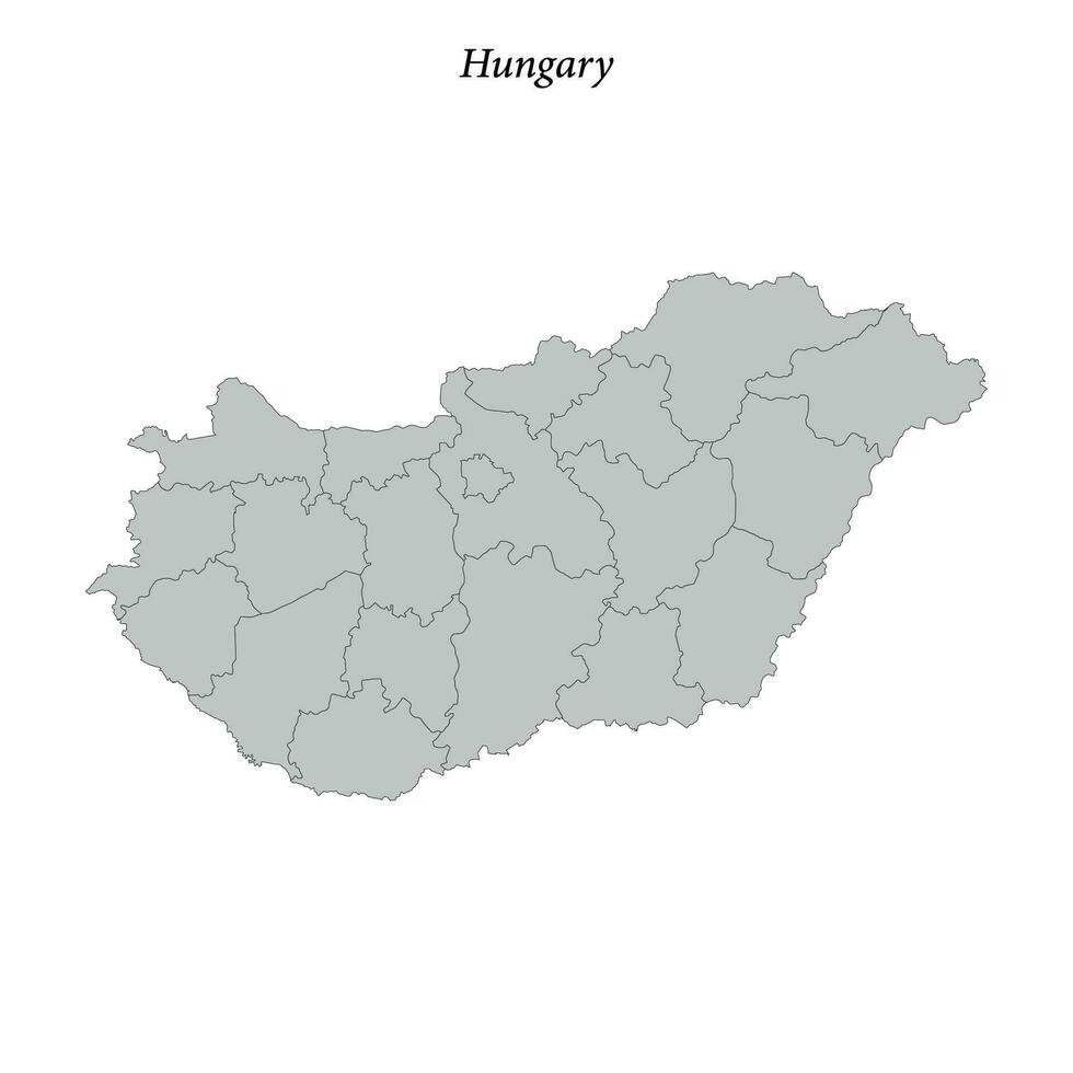 Simple flat Map of Hungary with borders vector