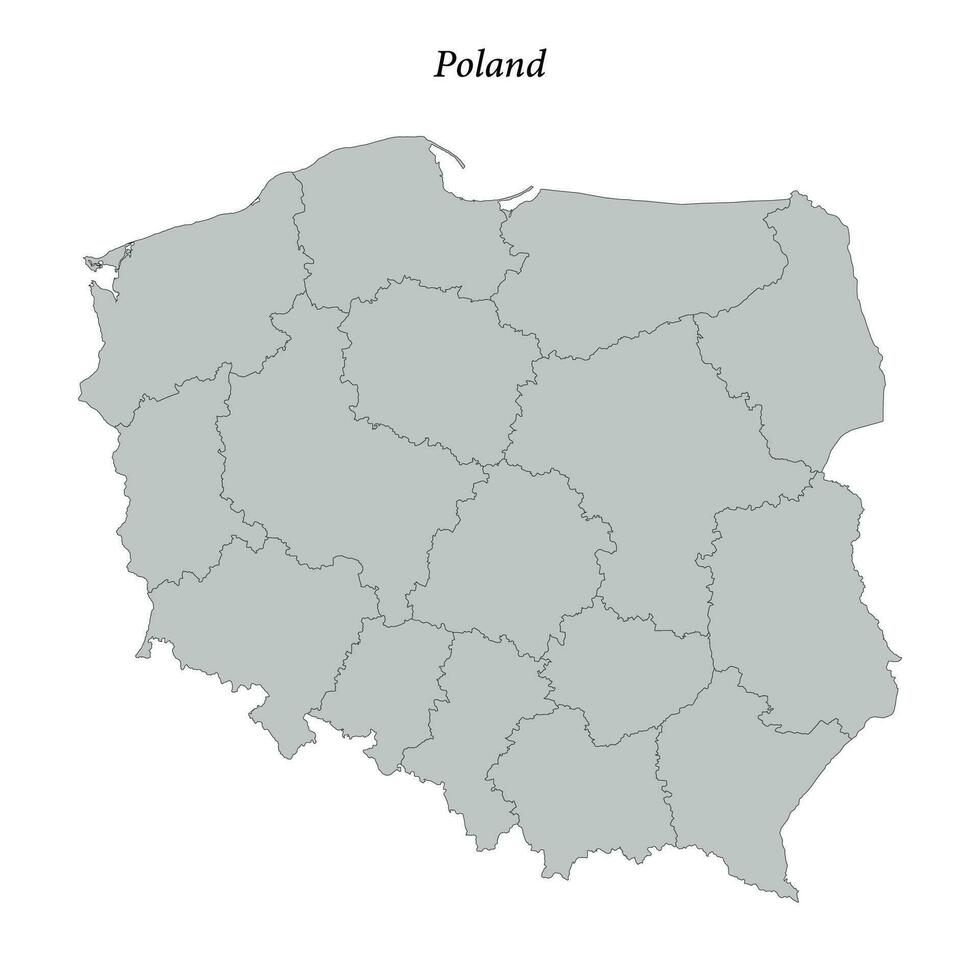 Simple flat Map of Poland with borders vector