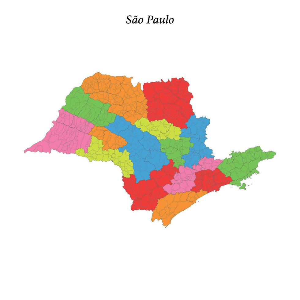 Colored map of Sao Paulo, state Brazil, with borders regions vector