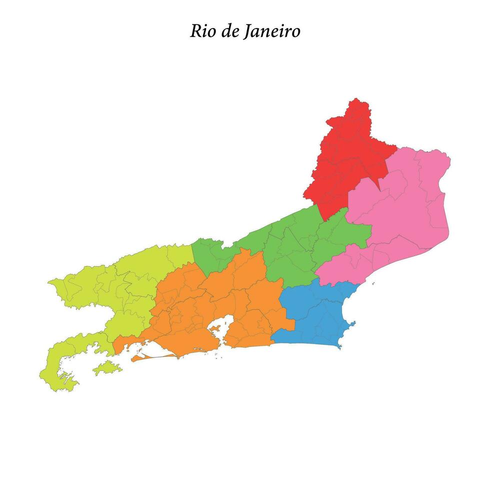 Colored map of Rio de Janeiro, state Brazil, with borders regions vector