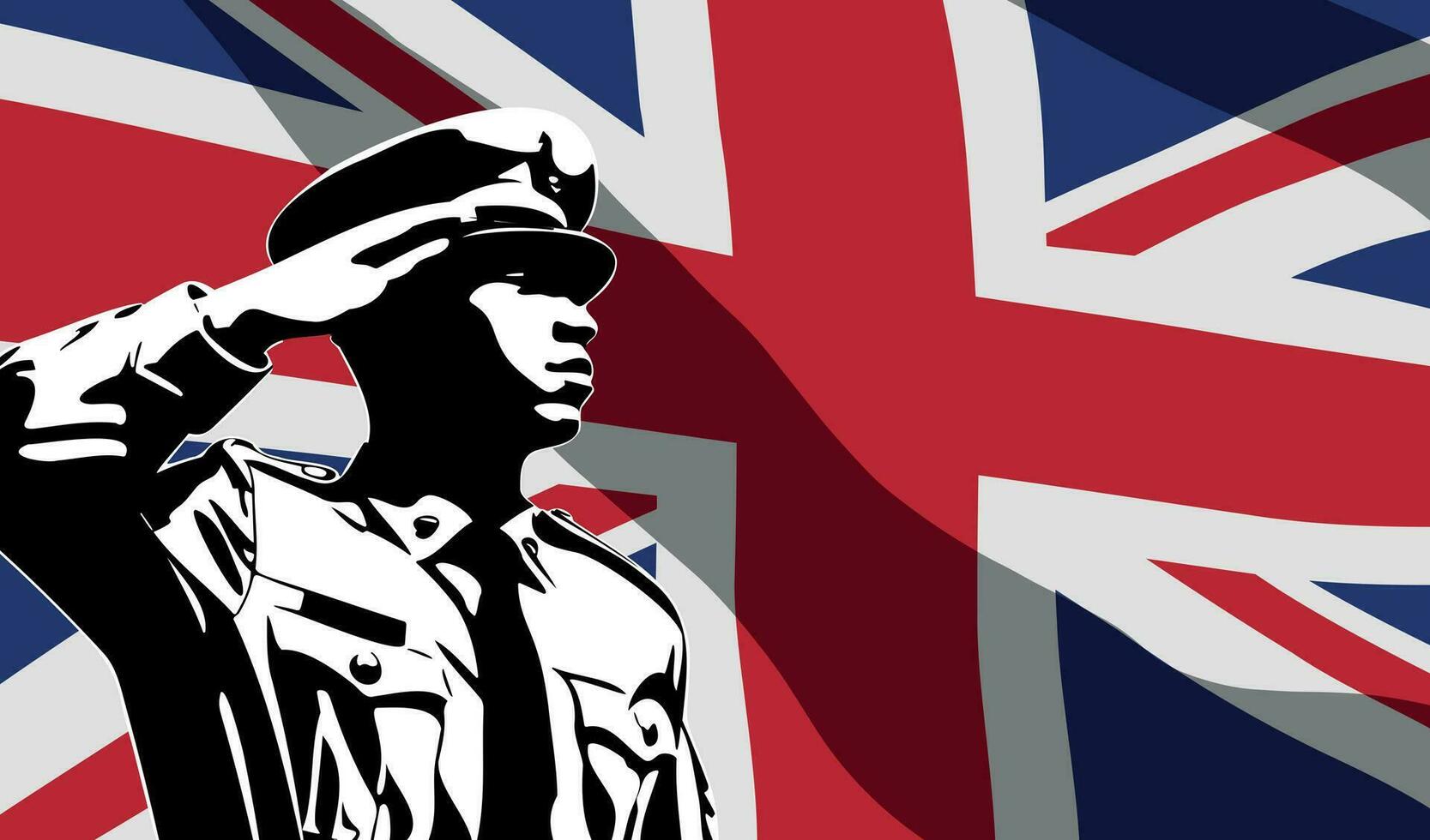 Silhouette of soldier with United Kingdom flag vector