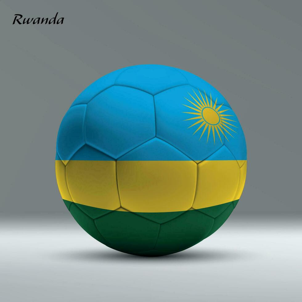 3d realistic soccer ball iwith flag of Rwanda on studio background vector