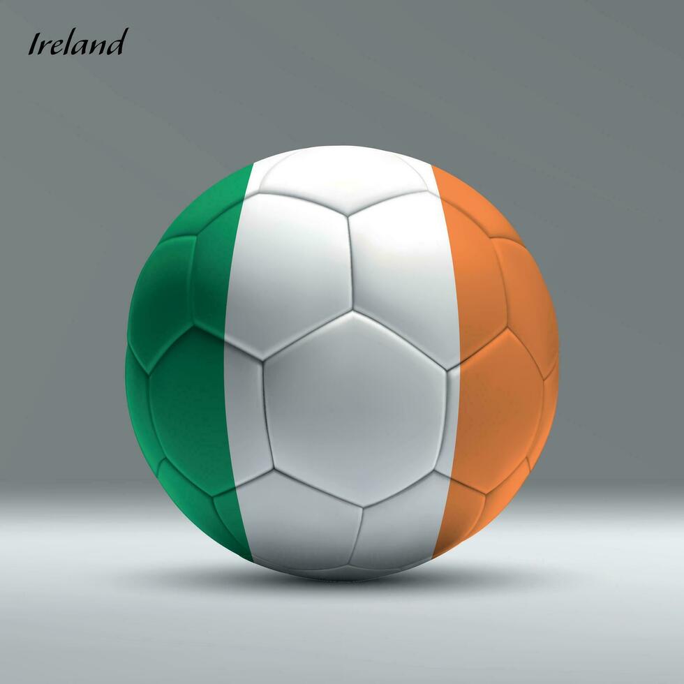 3d realistic soccer ball iwith flag of Ireland on studio background vector