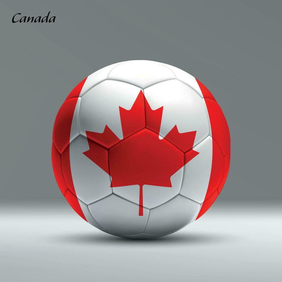 3d realista fútbol pelota yo con bandera de Canadá en estudio antecedentes vector