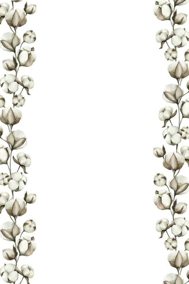 algodón flores un marco de algodón flores acuarela floral ilustraciones. antecedentes para Boda invitaciones, saludos, fondos de pantalla, postales vector