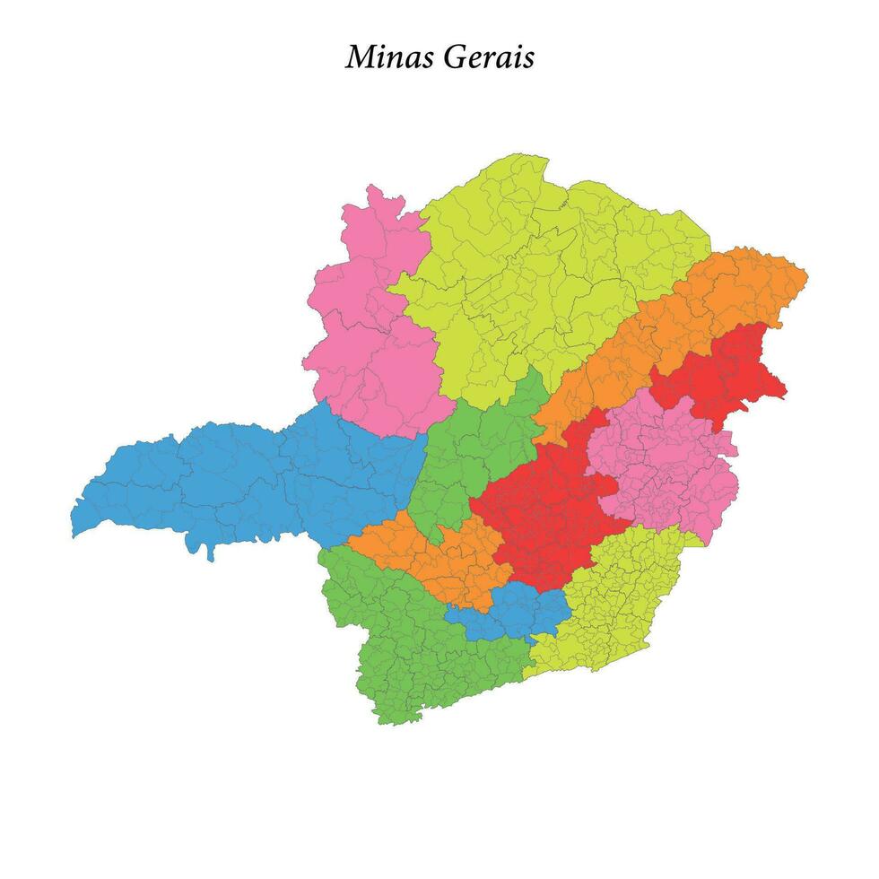 Colored map of Minas Gerais, state Brazil, with borders regions vector