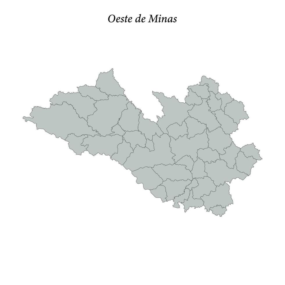 mapa de oeste Delaware minas es un mesorregión en minas gerais con fronteras municipios vector