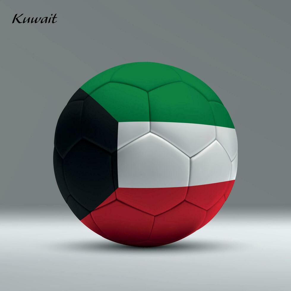 3d realistic soccer ball iwith flag of Kuwait on studio background vector