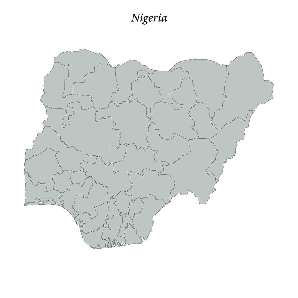 Simple flat Map of Nigeria with borders vector
