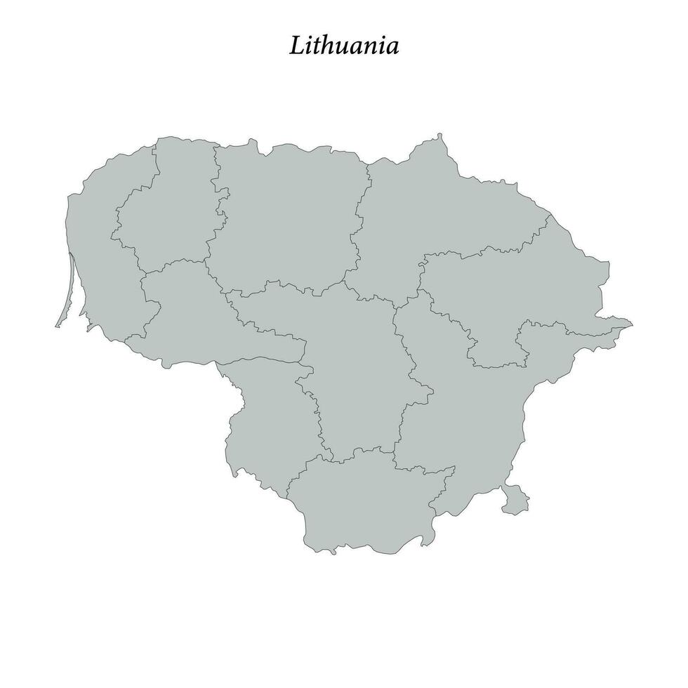 Simple flat Map of Lithuania with borders vector