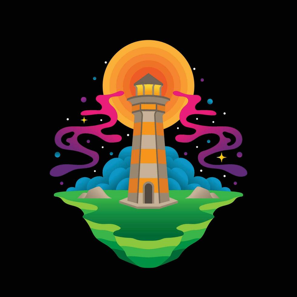 Cosmic Space Lighthouse, Colorful Artwork vector