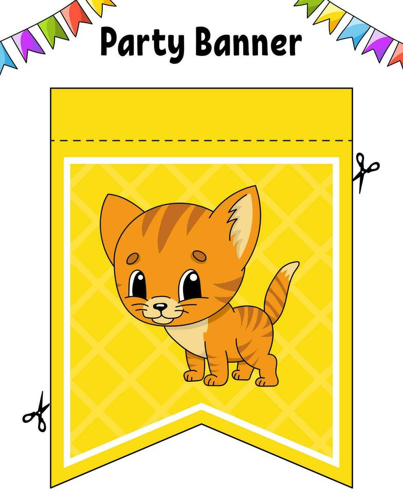 Party banner. With cute cartoon characters. For holidays, birthday, festive. Vector illustration.