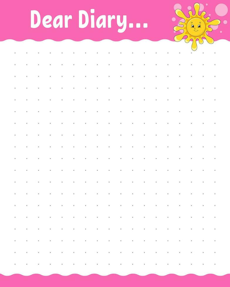Lined sheet template. Handwriting paper. For diary, planner, checklist, wish list. With cute character. Vector illustration.