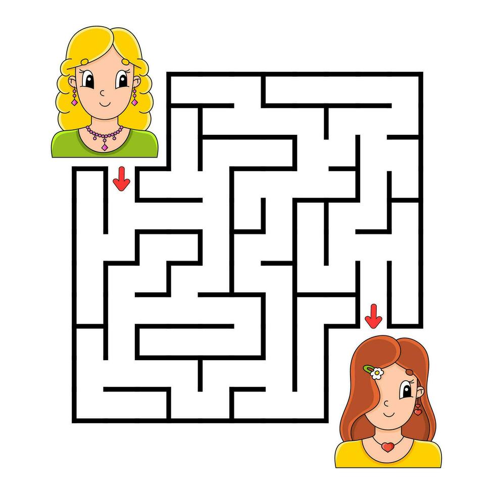 Square maze. Game for kids. Puzzle for children. Labyrinth conundrum. Color vector illustration. Isolated vector illustration. cartoon character.