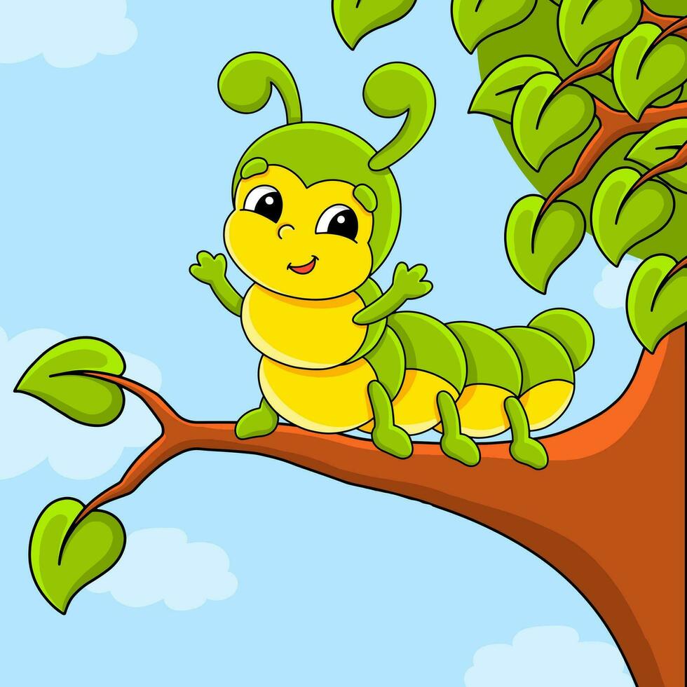 Cartoon character caterpillar. Color background for your design. For wallpapers, covers, postcards, banners. Vector illustration.