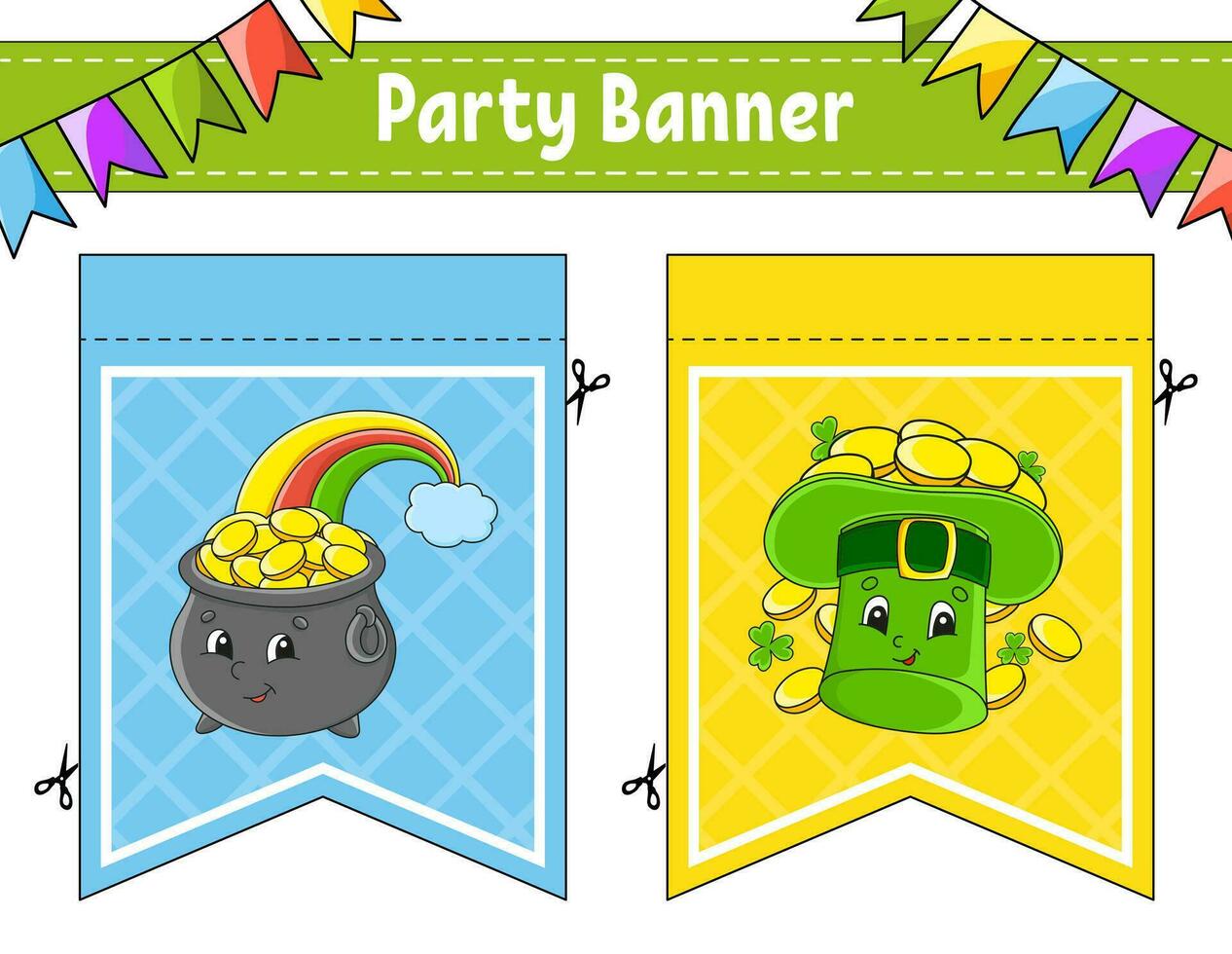 Party banner. With cute cartoon characters. For holidays, birthday, festive. Vector illustration.