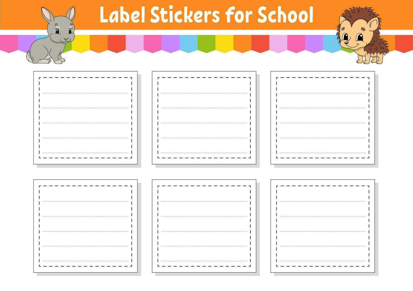 Bright stickers. School name label. Rectangular label. Color vector isolated illustration.