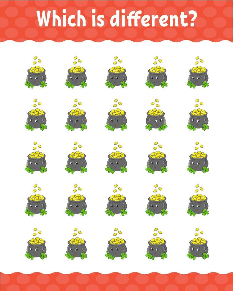 Which is different. Education developing worksheet for kids. Activity page. Cartoon style. Vector illustration.