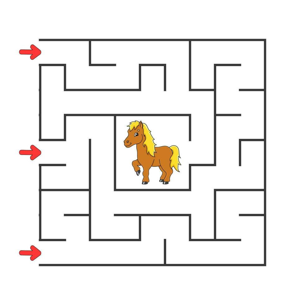 Square maze. Game for kids. Puzzle for children. cartoon character. Labyrinth conundrum. Find the right path. The development of logical and spatial thinking. Vector illustration.
