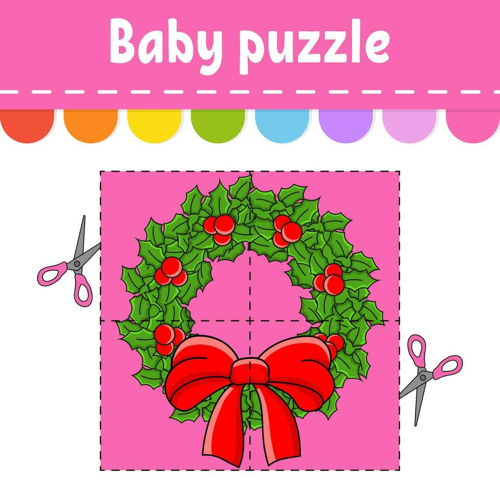 Baby puzzle. Easy level. Flash cards. Cut and play. Color activity worksheet. Game for children. cartoon character. Vector illustration.