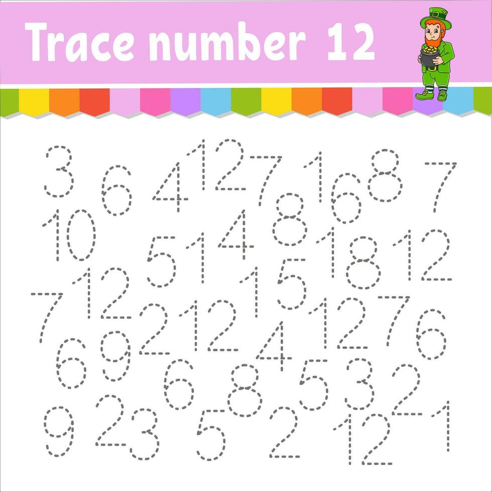 Trace number . Handwriting practice. Learning numbers for kids. Education developing worksheet. Activity page. Game for toddlers and preschoolers. Vector illustration.