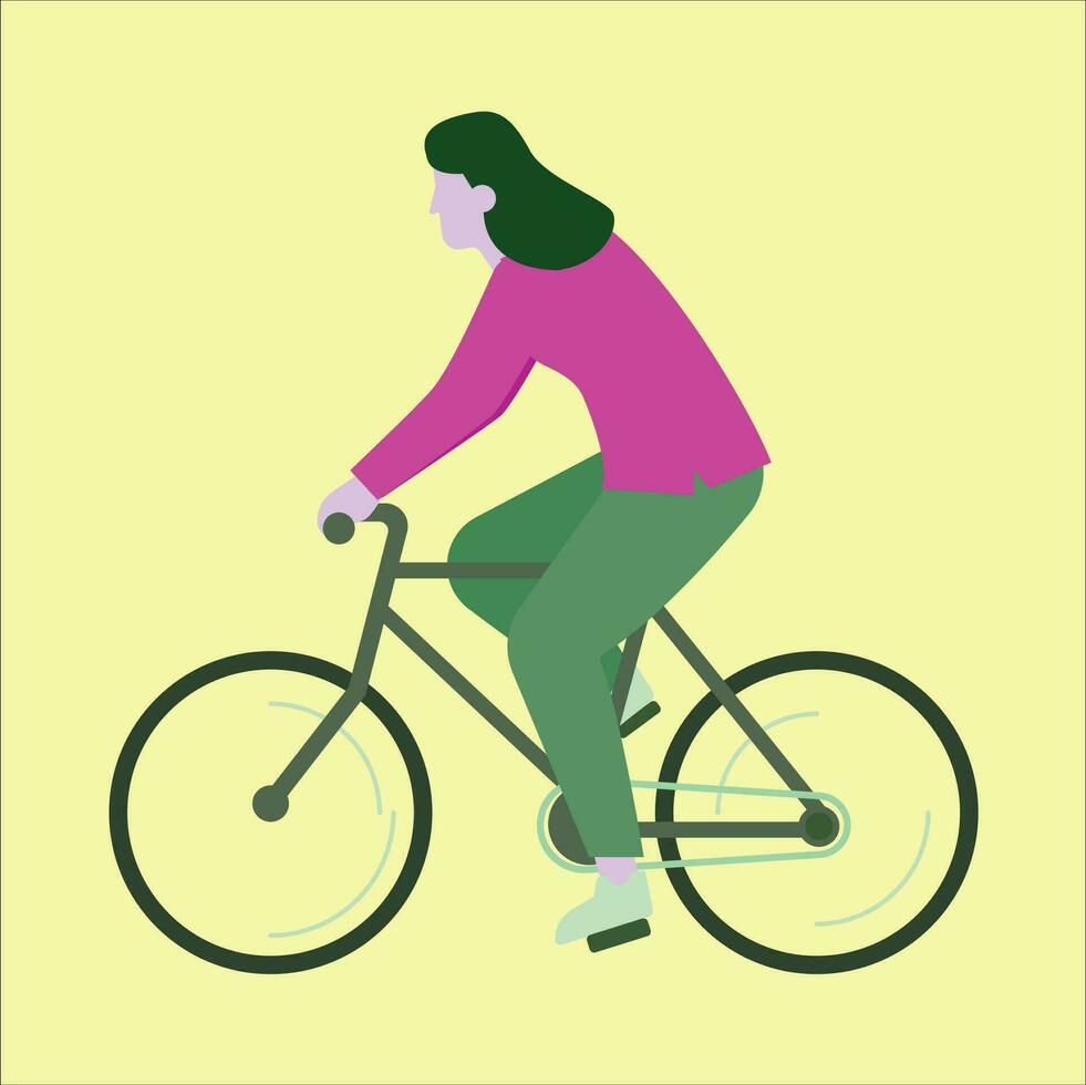 lady with bicycle illustration vector