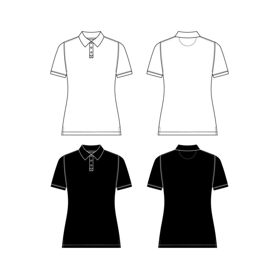 Vector short sleeved T-Shirt fashion CAD, woman round neck dropped shoulder top technical drawing, template, flat, sketch.