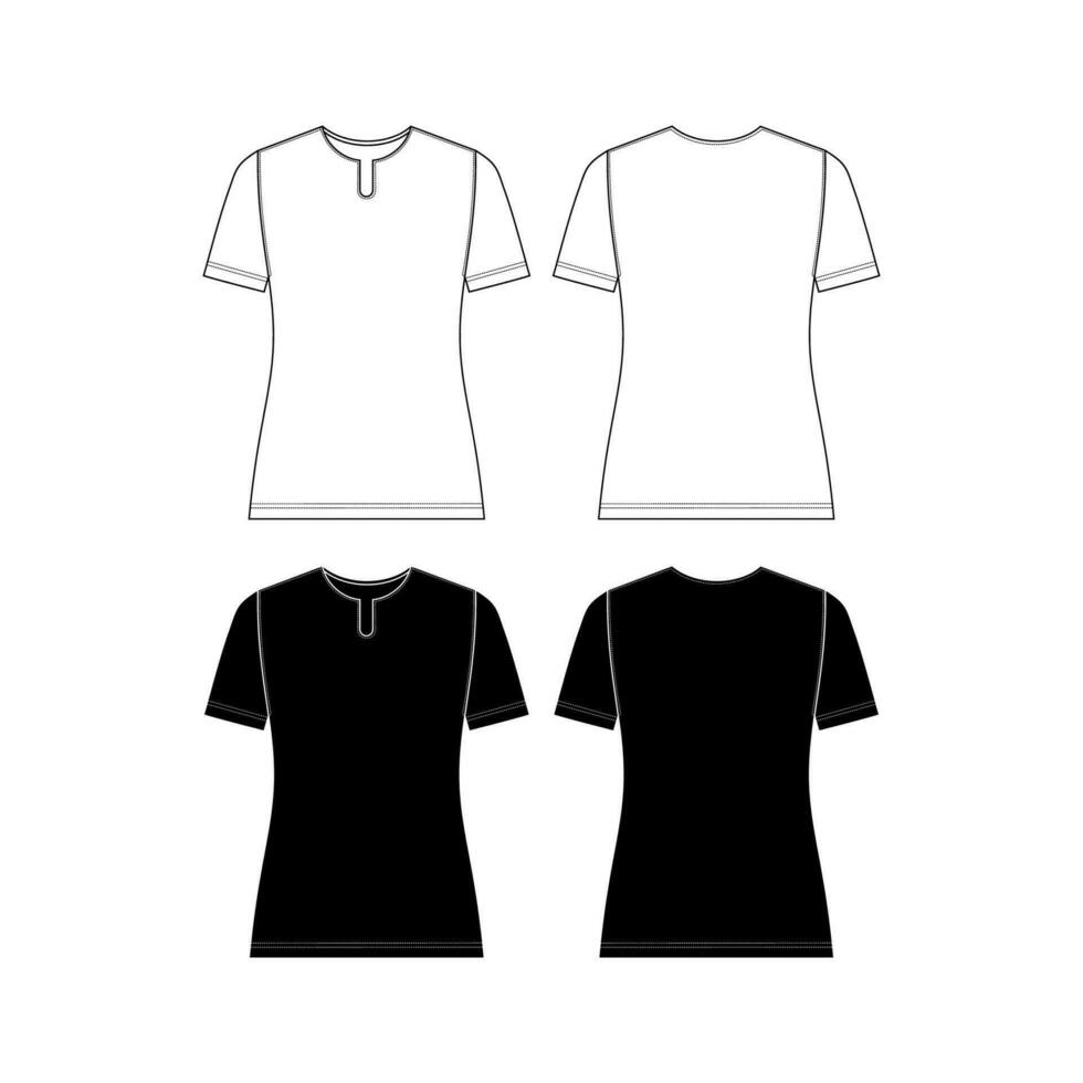 Vector short sleeved T-Shirt fashion CAD, woman round neck dropped shoulder top technical drawing, template, flat, sketch.