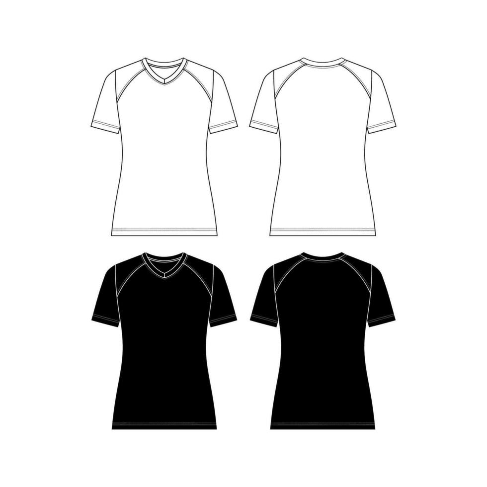 Vector short sleeved T-Shirt fashion CAD, woman round neck dropped shoulder top technical drawing, template, flat, sketch.