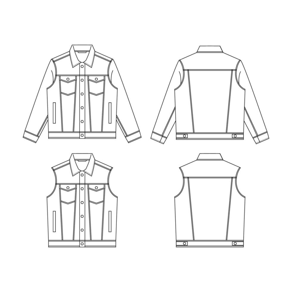 Vector denim jacket, flat sketch western jacket, White Background