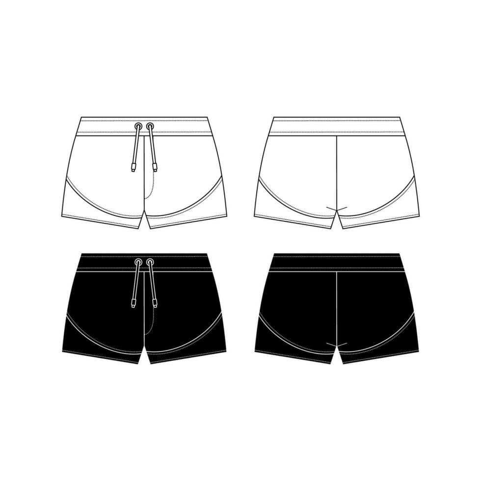 unisexo sudor pantalones cortos técnico Moda ilustración. corto pantalones Moda plano plantilla, elástico cintura, frente y atrás, blanco color. ropa de deporte unisexo canalla Bosquejo. vector