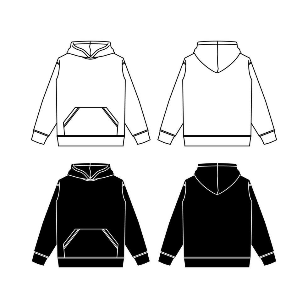 Hoodie, flat sketch, fashion design vector. White Background vector