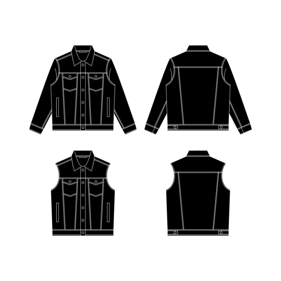 vector mezclilla chaqueta, plano bosquejo occidental chaqueta, blanco antecedentes