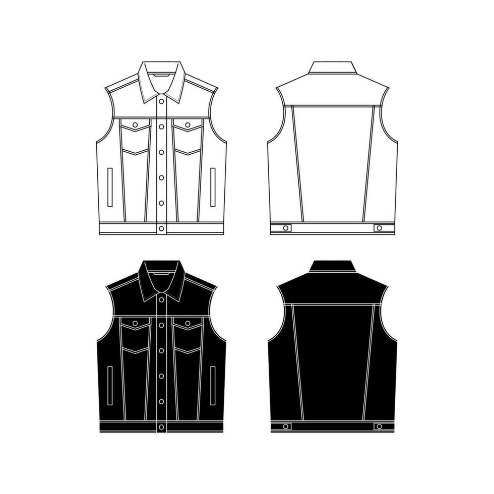 Vector denim jacket, flat sketch western jacket, White Background