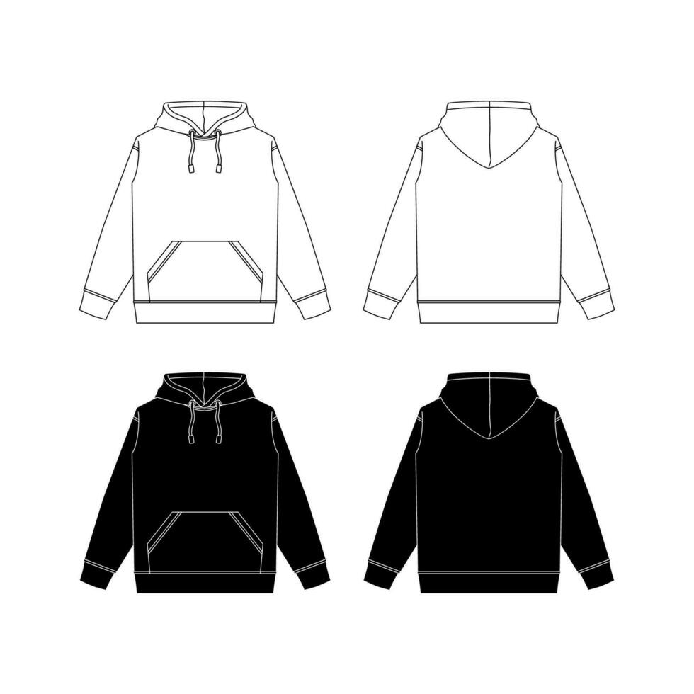 Hoodie, flat sketch, fashion design vector. White Background vector