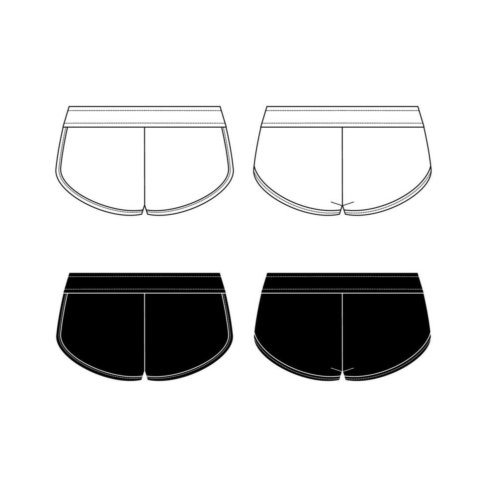 Unisex sweat Shorts technical fashion illustration. Short Pants fashion flat template, elastic waist, front and back, white colour. Sportswear unisex CAD mock-up. vector
