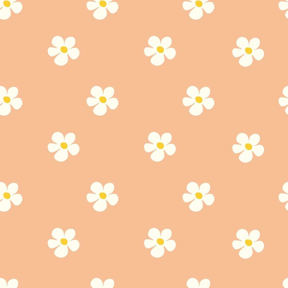 Chamomile floral seamless pattern on Peach Fuzz background vector