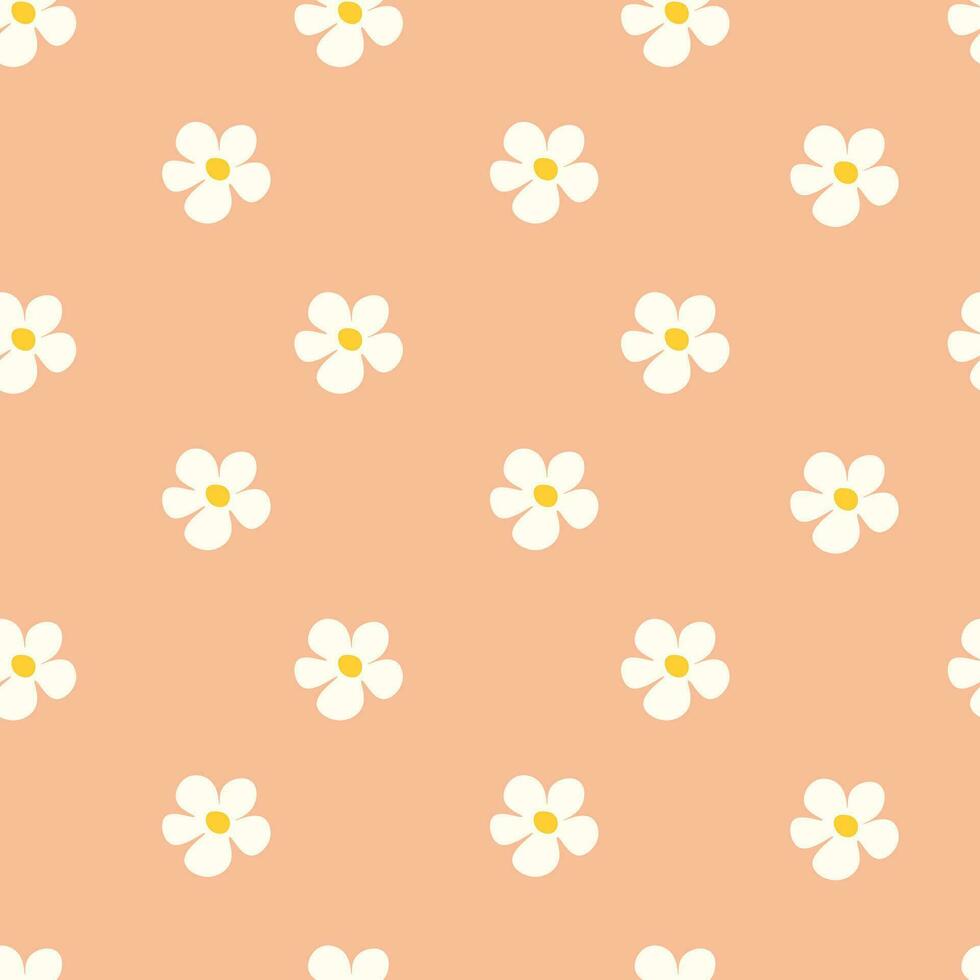 Chamomile floral seamless pattern on Peach Fuzz background vector