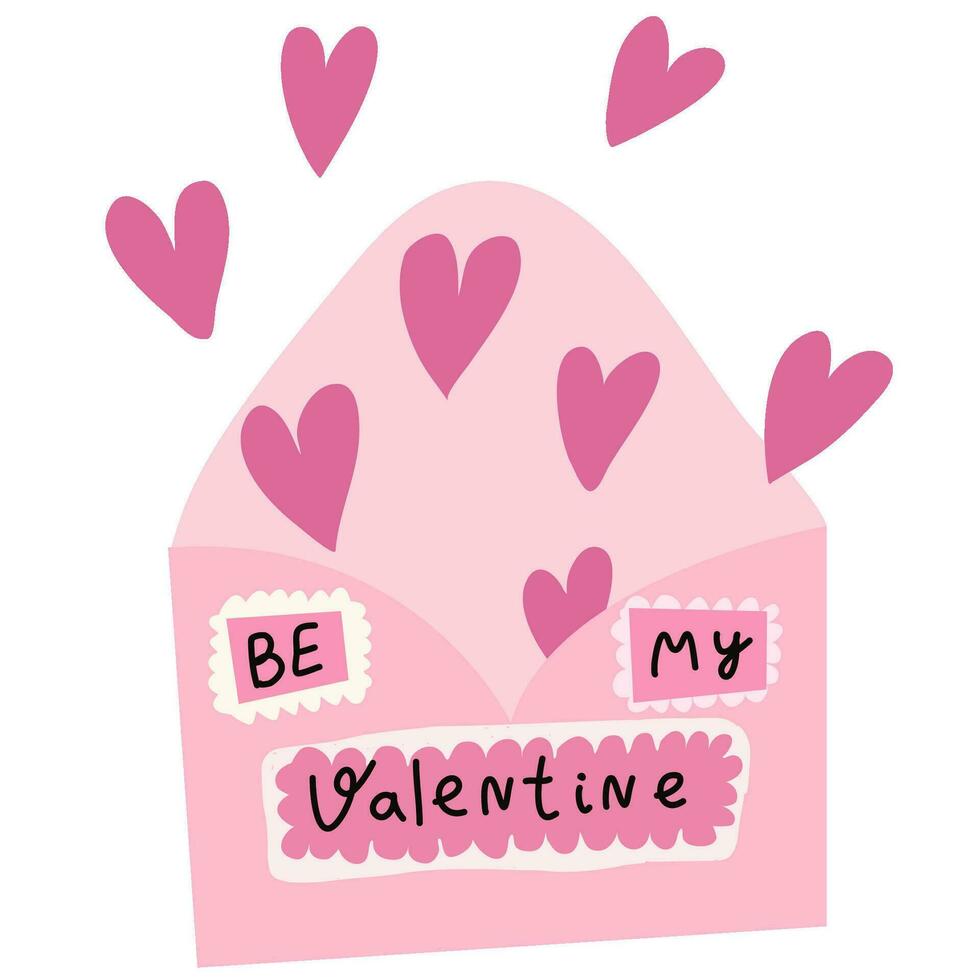 Opened envelope with pink hearts inside. Valentine's day concept.Used for greeting card, and poster design. vector