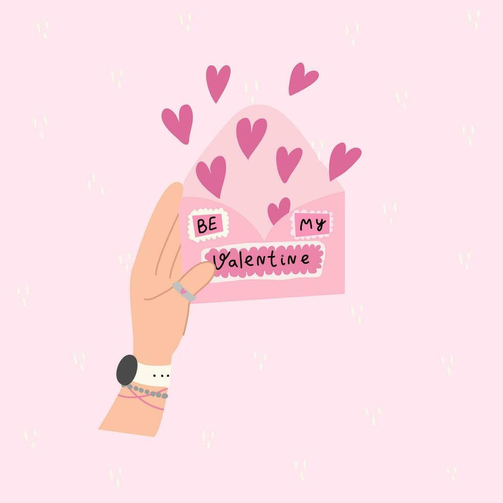 A hand draw hand holding a love letter. Valentine's day concept.Used for greeting card, and poster design. vector